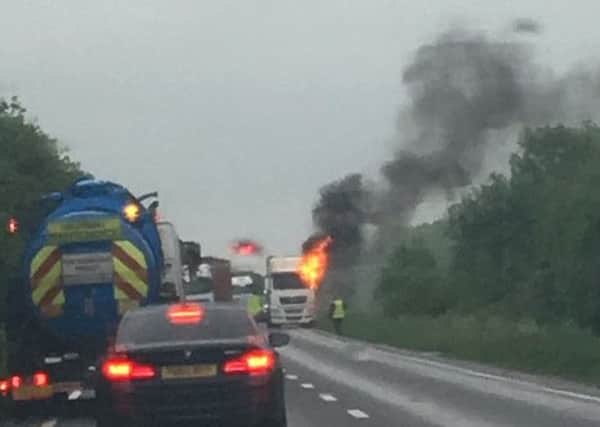 The lorry fire on the A15. Photo: Luke Squibb