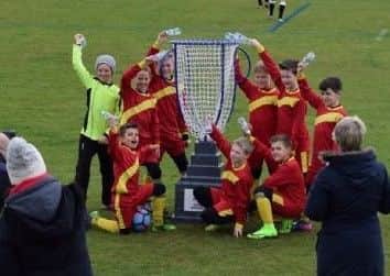 Baston CE Primary School celebrate their Area Final success in Nottingham.