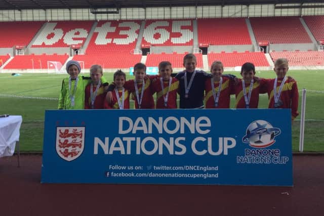 The brilliant Baston CE Primary School team at the English Schools Final at Stoke City FC.