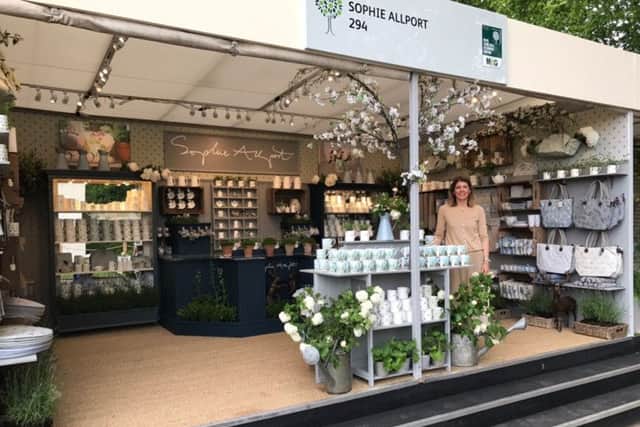 Sophie Allport on her display stand at the Chelsea Flower Show.