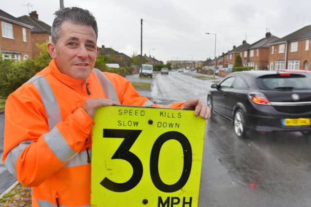 Darren Skinner, doing a speed awareness campaign at Coneygree Road, Stanground EMN-170427-183928009