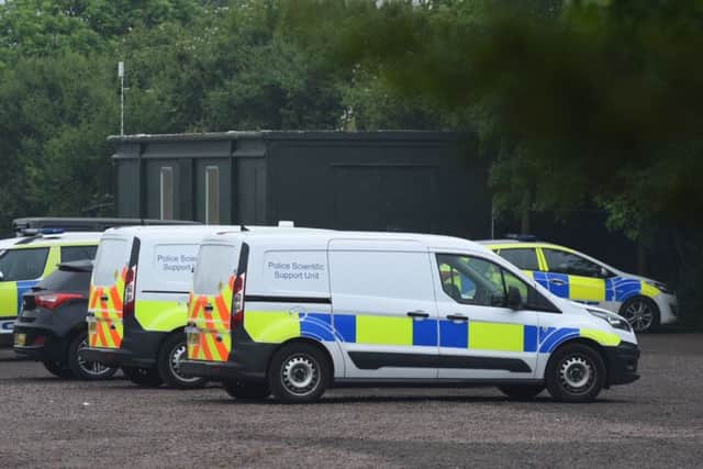 Police at Hamerton Park Zoo today. Photo: David Lowndes