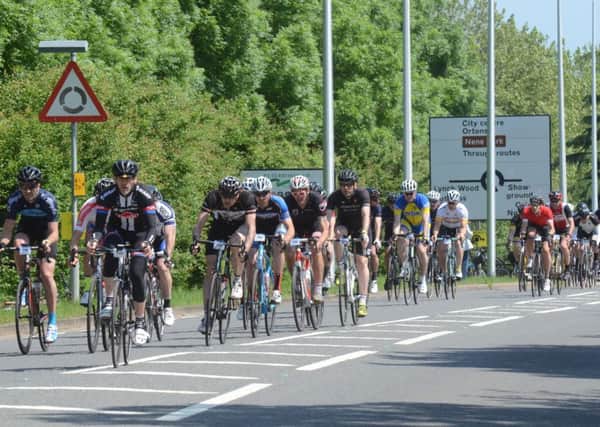 Action from the 2016 Tour of Cambridgeshire Gran Fondo start outside the East of England Showground on Oundle Road EMN-160506-185945009