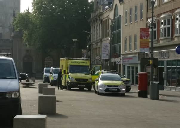 Police and ambulance in Cathedral Square this morning. Photo: @poshpointy