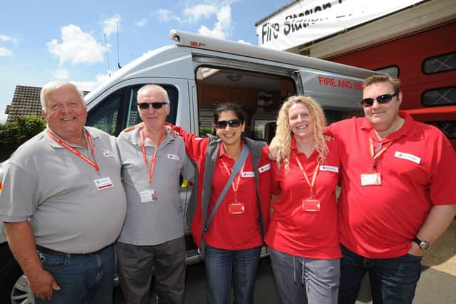 Whittlesey Fire Station 50th anniversary open day.  Red Cross  support vehicle team John Garnett, Dave Cross, Dalila Capao, Emma Jones and Tony Howlett EMN-170306-190201009