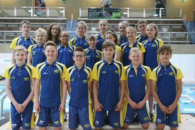 COPS regional age group squad. From the left they are, back, Connor Walker, Brenna Howell, Holly Graves, Ella McGhie, Harriet Salisbury, Matthew Newson, middle, Jessica Mahoney, Kiara Kovacs, Sophie Griffin, Lauren Browne, Amy Paget, Eve Wright, front, James Rothwell, Bert Papworth, Joshua Spencer, Fabian Brudnicki, George Whiteman, Erivan Shilani. Missing from the picture is Hannah Daley.