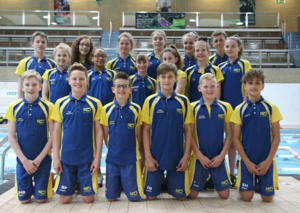 COPS regional age group squad. From the left they are, back, Connor Walker, Brenna Howell, Holly Graves, Ella McGhie, Harriet Salisbury, Matthew Newson, middle, Jessica Mahoney, Kiara Kovacs, Sophie Griffin, Lauren Browne, Amy Paget, Eve Wright, front, James Rothwell, Bert Papworth, Joshua Spencer, Fabian Brudnicki, George Whiteman, Erivan Shilani. Missing from the picture is Hannah Daley.