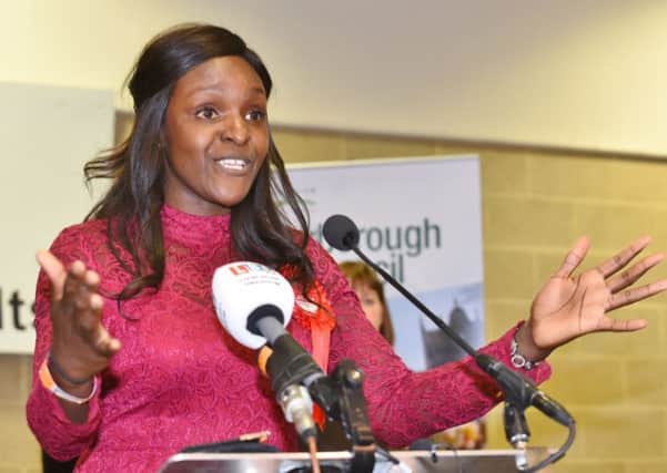 Elections 2017. The count at the East of England Arena.Fiona Onasanya the new MP for Peterborough EMN-170906-121507009