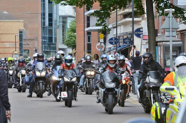 Motor cyclist's ride in to Peterborough City Centre. EMN-171106-125809009