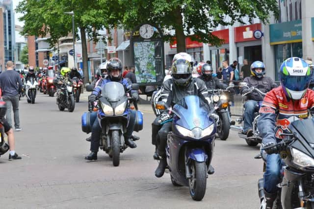 Motor cyclist's ride in to Peterborough City Centre. EMN-171106-125820009