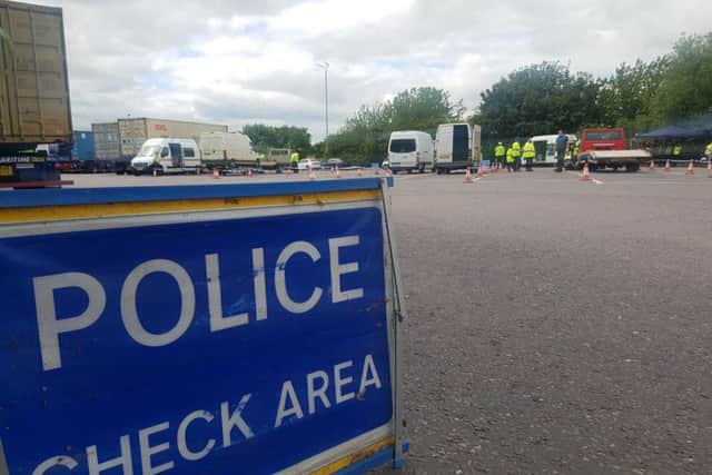 The scene of the multi agency crackdown at the Brampton Hut junction of the A1 today