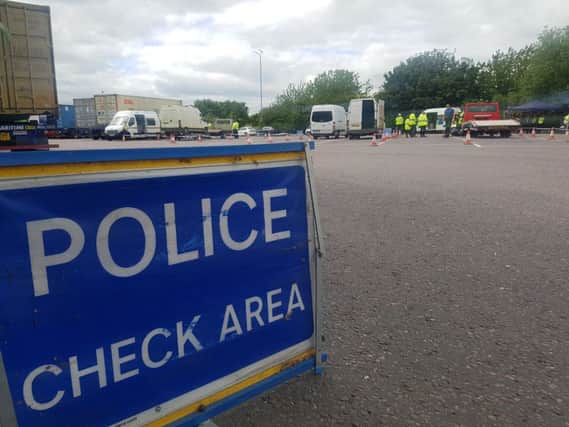 The scene of the multi agency crackdown at  the Brampton Hut junction of the A1 today