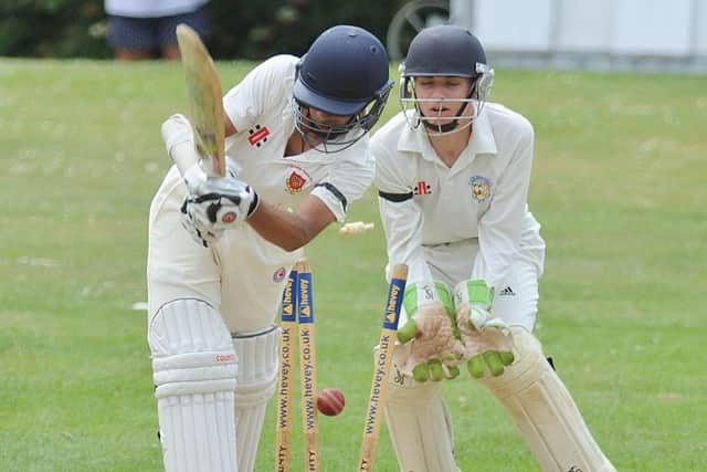 Oundle's Danny Malik is bowled in the big Northants Premier Division game against Rushton.