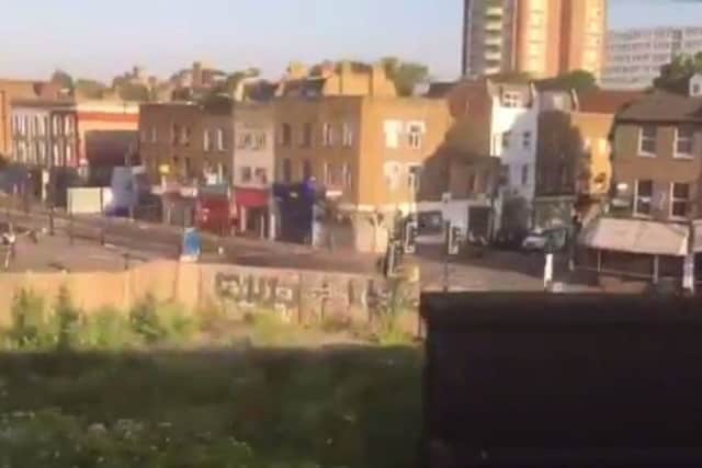 The scene this morning in Seven Sisters Road near the Finsbury Park attack