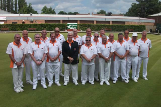 Northants Newton Trophy team that are close to clinching a place in the national final following Saturdays win over Lincs at Spalding. (Back row, left to right): Roger Martin, Mick Duell, Cliff Watson, Peter Cox, Mick Greaves, Les Sharp, Darren Middleton, Tony Kemp, Barry Lawrence, Brian Bassam. (Front): Peter Jessop, Jim Ruddy, Malcolm Squires, Bob Warters, Fred Addy, Jeff Clipston, Michael Humphreys and Paul Buckley.