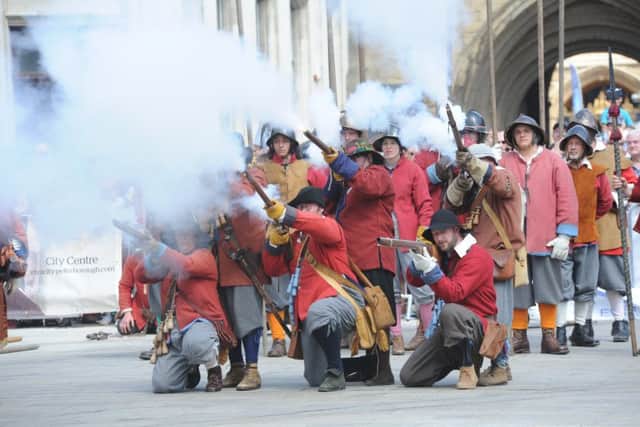 Heritage Festival 2017 . The Sealed Knot display in the Cathedral Square EMN-170617-173845009
