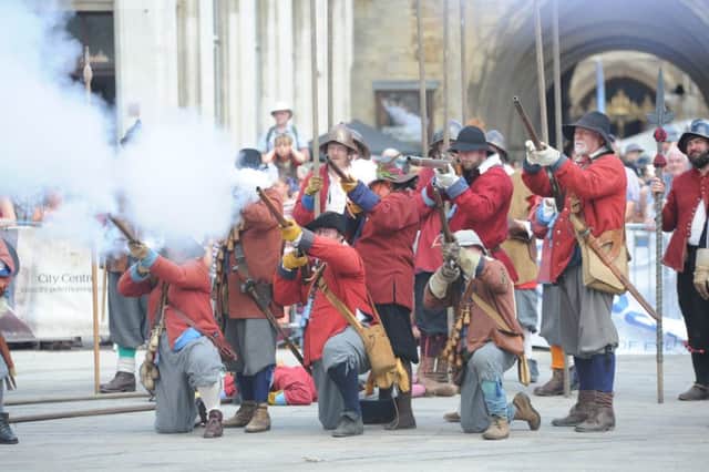 Heritage Festival 2017 .  The Sealed Knot display in the Cathedral Square EMN-170617-173857009