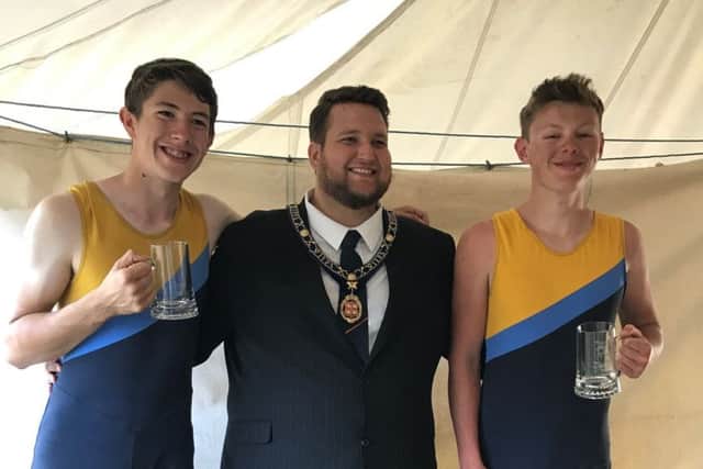 Jack Collins and Benjamin Mackenzie recievied their trophies from the mayor of St Ives Phillip Pope.