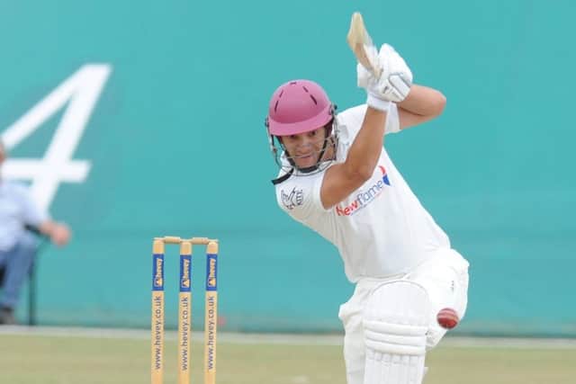 David Clarke drives handsomely in his innings of 90 for Peterborough Town against Finedon.