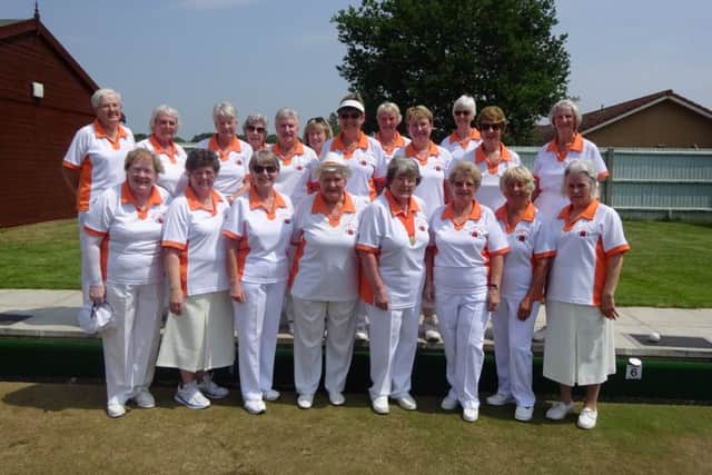 The Northants Silver Jubilee team are pictured before their crushing defeat of North Essex at the City of Peterborough club. From the left are, back, Pearl OBrien, Hazel Bass, Joan Padley, Doris Flowers, Linda Darani, Marlene Osbourne, Gill Day, Carol Grief, Jean Kendall, Veina Slater, Myra Landsburgh, front, Pat Collicott, Liz Barr, Terri Handley, Ann Cooper (team captain), Jessica Phillips, Wendy Humphreys, Maggie Holden and Linda Toms.