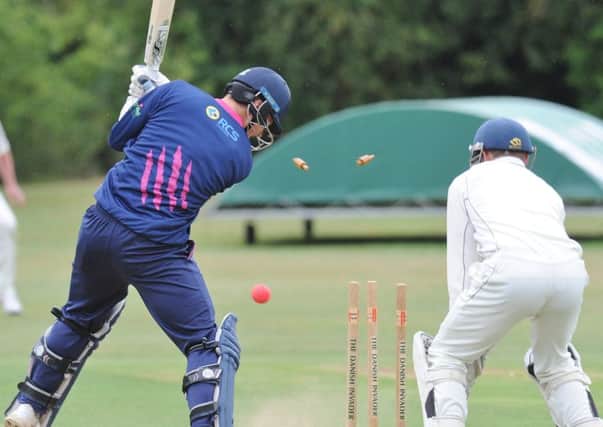 Ketton's Tom Sole is bowled for 60 by Harrison Craig of Nassington in the Stamford Charity Cup Final. Photo: David Lowndes.