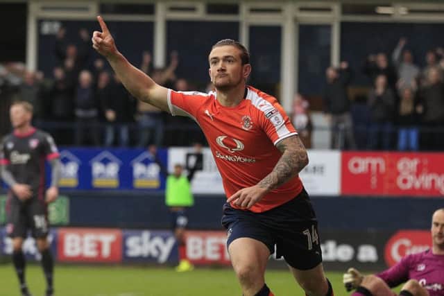 Jack Marriott celebrates a Luton goal.