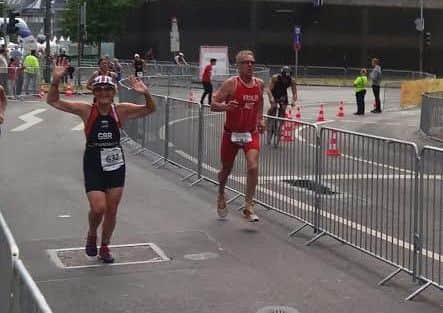 Georgina Jennings finishes her race in Dusseldorf.