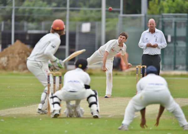 Star Peterborough Town player Lewis Bruce applied pressure on the Finedon batsmen during a spell of 6-56 last weekend.