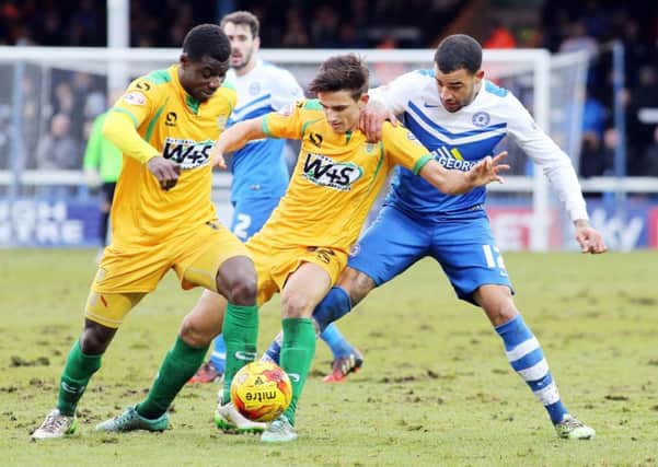 Liam Shephard (centre) playing against Posh on 2015.
