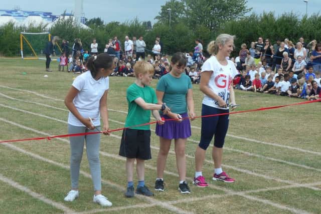 Claire Cunningham, who opened Discovery Primary School's Sports Day.