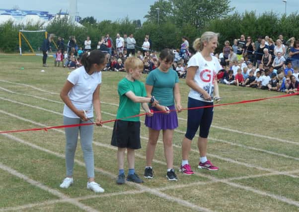 Claire Cunningham, who  opened Discovery Primary School's Sports Day.