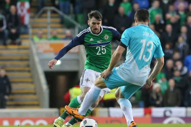 Michael Smith during his sole international appearance for Northern Ireland against Slovenia.