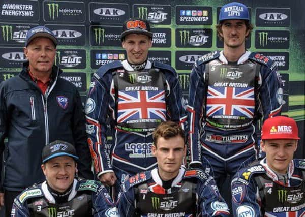 The Great Britain that triumphed in Event One in the World Cup. They are, back row, left to right, Alun Rossiter (team manager), Craig Cook, Adam Ellis, front row, Chris Harris, Steve Worrall, Robert Lambert. Photo: Ian Charles.