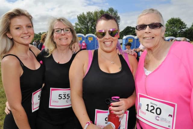 Race for Life 2017 at Ferry Meadows. Kelsey Taylor, Sue Cooper, Jamie Reeves and cancer survivor Shirley Wright EMN-170207-194938009