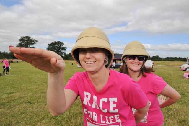 Race for Life 2017 at Ferry Meadows.  Sandancers Jo Porter and Liz Williamson EMN-170207-195027009