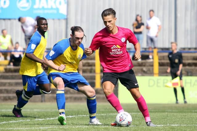 Tom Nichols on the ball for Posh at St Albans. Photo: Joe Dent/theposh.com