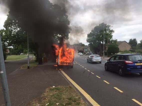 The van fire on Eastfield Road. Photo: Phil Branston