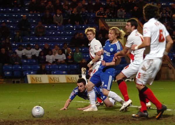 Action from a 4-4 between Posh and Southampton in a League One fixture in 2011.