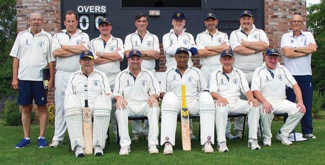 Hunts over 50s before their defeat by Cambs at March. The players pictured are: Bob Milne, Ali Anthony, John Wells, Gary Scotcher, Philip Gillett, Steve Best, Nick Andrews, Pete Waughman, Richard Ewing, Steve Buddle, Jerry Wood.