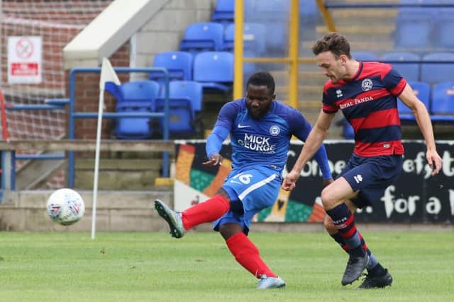 Posh striker Junior Morias scores his second goal of the game against QPR. Photo: Joe Dent/theposh.com.