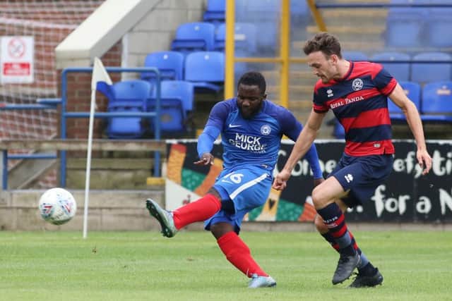 Posh striker Junior Morias scores his second goal against QPR. Photo: Joe Dent/theposh.com.