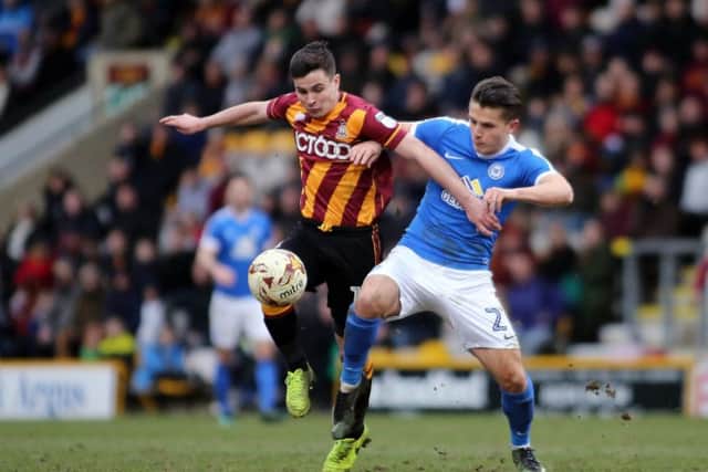 Tom Nichols in action for Posh against Bradford City.