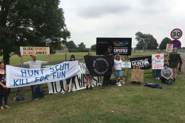 North Cambs Hunt Saboteurs holding a peaceful protest at The East of England Showground today
