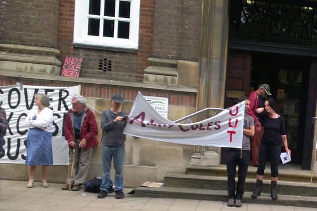 A few of the protesters outside the Town Hall