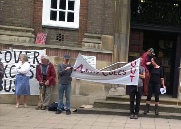 A few of the protesters outside the Town Hall