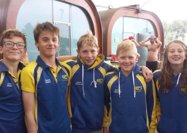 COPS swimmers at the open water meeting, left to right, Cameron Fisher, Connor Walker, James Rothwell, George Whiteman and Hannah Daley.