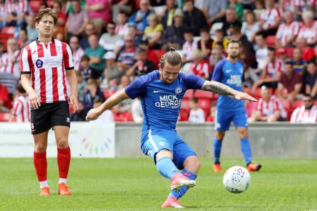 Posh striker Jack Marriott makes it 2-0 at Lincoln. Photo: Joe Dent/theposh.com.