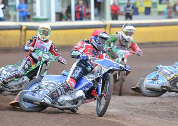 Chris Harris out in front for Panthers in heat four against Redcar on Sunday.