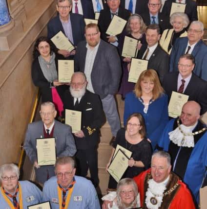 Civic Award recipients at the Town Hall with Mayor David Sanders, Deputy Mayor Keith Sharp and Deputy Mayoress Christine Wilson EMN-170419-085425009