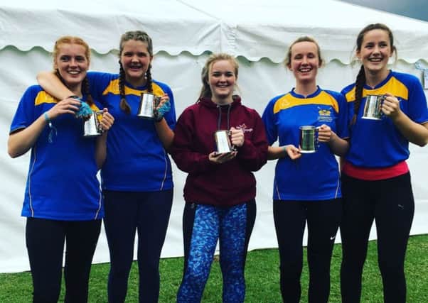 The victorious J14 coxed quad of, from the left,  Milly Hilton, Chloe Reed, Hannah Parker (cox), Eve Cresswell and Charlotte Bolton.